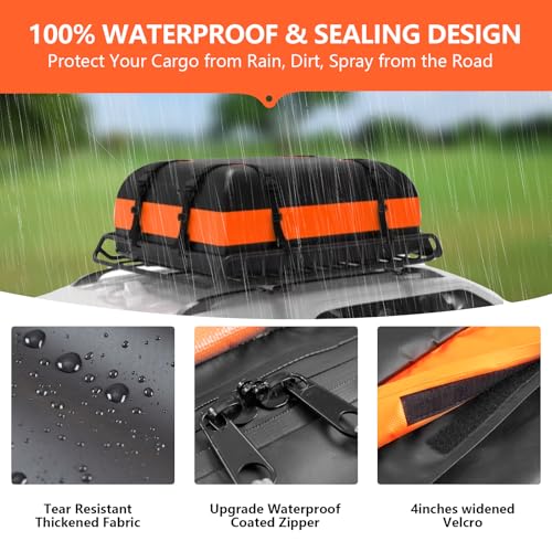 Carforu Roof Rack Basket 51\" X 36\" X 5\" 250LB Capacity Rooftop Cargo Basket + 15 Cubic Feet Waterproof Rooftop Cargo Carrier Bag for, SUV, Truck, with Cargo Net, Luggage Lock, 2 Ratchet Straps