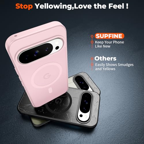 Image of SUPFINE Magnetic for Google Pixel 10 Pro XL Case with Screen Protector, (Built-in Magnets) ((Military Grade Drop Protection) Slim Translucent Shockproof Phone Case,Pink