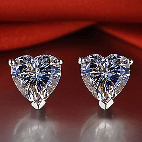 Heart Shaped Moissan Diamond Stud Earrings, Heart Cut Cubic Zirconia Tremella Needle Moissanite Heart Diamond Earrings Push Back, Sweet Heart Earrings for Women Girls, Wedding Birthday Gift (7X7mm)