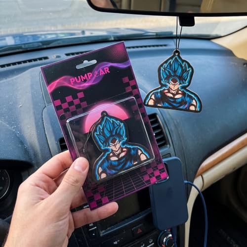 Image of PumpCar car air freshener 2-piece double-sided Goku SSJ hanging vanilla-scented anime dragon for rearview mirror Car Interior Accessories Household Gifts Anime Manga Fans Saiyan Truck SUV Home Office