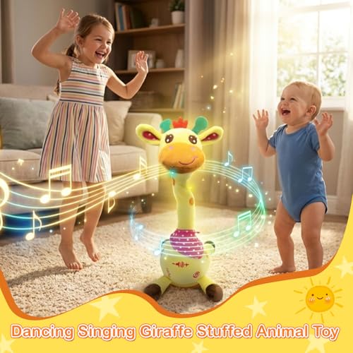 Image of Hunfur Talking Dancing Giraffe Baby Toys, Singing Recording Repeats What You Say with Glowing Light, Funny Gift for Toddlers, Boys Girls Tummy Time Toys