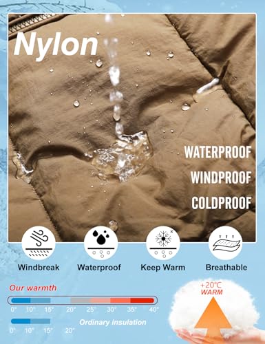 PEHMEA Women Mid-Length Puffer Hooded Jacket Winter Padded Warm Coat Thicken Outerwear Coats(Khaki-XL)4