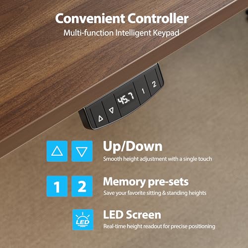 Image of Agilestic Electric Standing Desk, 63 x 28 Inches Height Adjustable Desk, Sit Stand up for Work Office Home, Ergonomic Rising Computer Table with Memory Preset, Dark Walnut