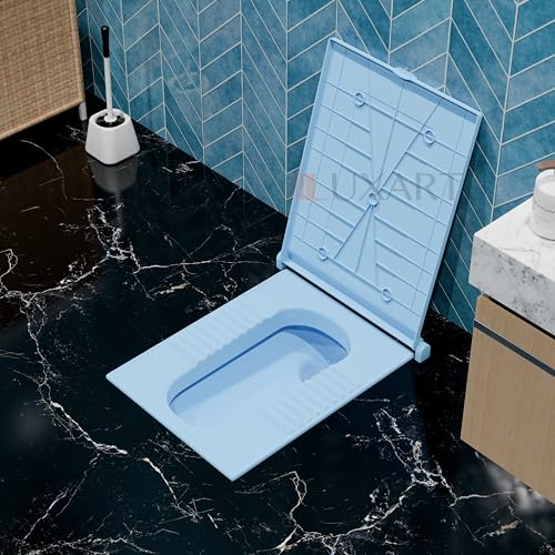 Image of LUXART Indian Square Toilet Cover 56L x 42W | Blue 21 Inch Orissa Pan Toilet Seat Cover | PP Commode Lid with Easy Installation Kit | Blue Finish | 2 Year Warranty