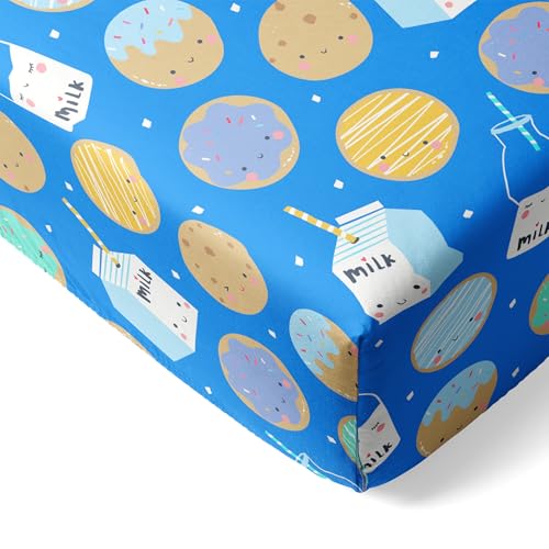 Image of Little Sleepies Baby Crib Sheets, Buttery Soft Viscose from Bamboo Crib Sheets for Boys & Girls, Toddler Bed Sheet, Standard Crib Mattress Sheet, Super Stretchy & Elasticized (Blue Cookies & Milk)
