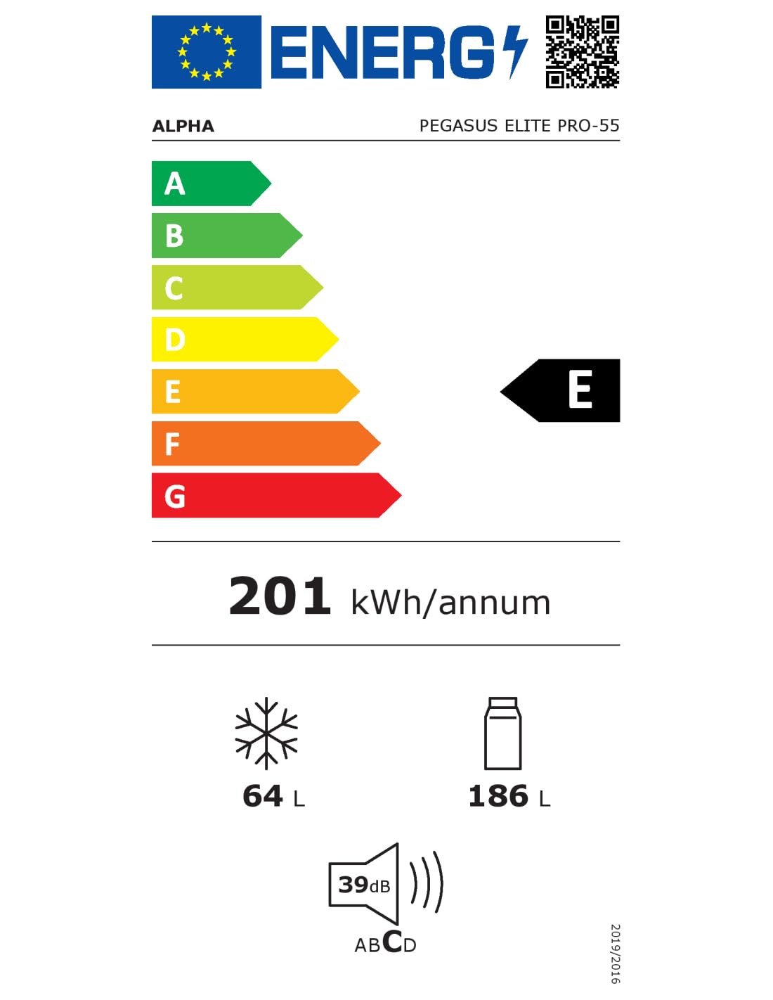ALPHA Frigorífico Combi Pegasus Elite Pro-55, Cristal Negro, Cíclico.