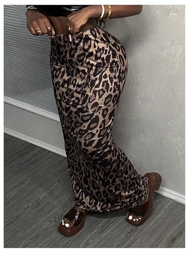 MakeMeChic Women's Party 2 Pack Leopard Print Maxi Skirt High Waist Bodycon Skirts2
