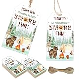 Serencatcher Smore Thank You Tags, Camping Adventure Party Favors with 50pcs Camping Theme Thank You Paper Tags, Camping Campfire Bonfire Thank You Tags for Camping Birthday Baby Shower Party