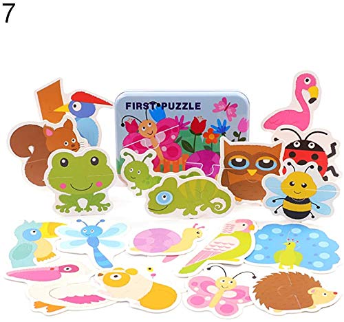 Puzzles Toy,Cartoon Animal Car Wooden Puzzles Assembling Board Intelligence Kids Toy - Construction Car,Insect Animal