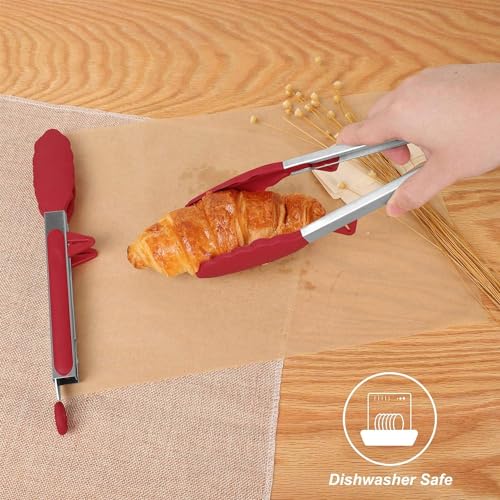 Image of Baskety Tongs Non-Stick Stainless Steel Silicone Kitchen Food Cooking Tongs (9 Inch Red)