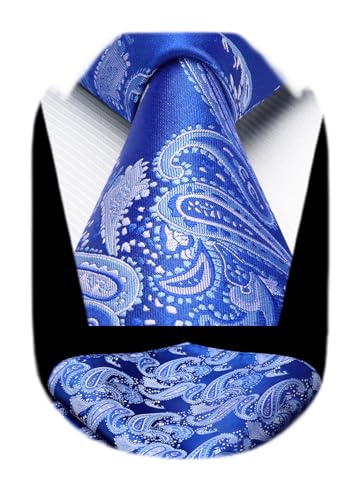Image of HISDERN Ties for Men Paisley Tie and Pocket Square Woven Classic Floral Mens Ties Handkerchief Set Wedding Party Necktie