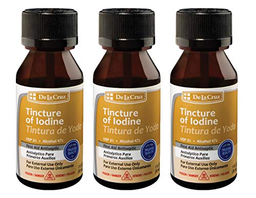 De La Cruz 2% Iodine First Aid Antiseptic Made in USA 1 FL OZ (3 Bottles)