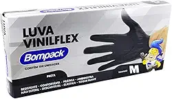 Bompack Luva Vinilflex Preta Tamanho M Caixa 100 Unid