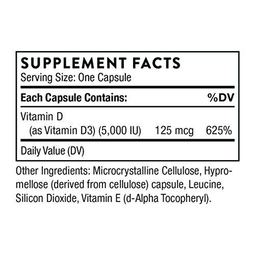 Thorne D138-R Vitamin D-5000 - Vitamin D3 Supplement - Support Healthy Bones, Teeth, Muscles, Cardiovascular, And Immune Function - Nsf Certified For Sport - Dairy-Free, Soy-Free thumb #1