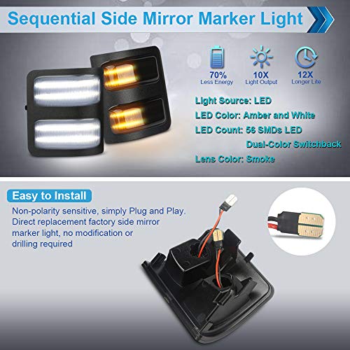 MbuyDIY Sequential Switchback LED Side Mirror Marker Lights Smoke Lens Replacement Compatible with 2008-2016 Ford F250 F350 F450 Super Duty Turn Signal, Pack of 2