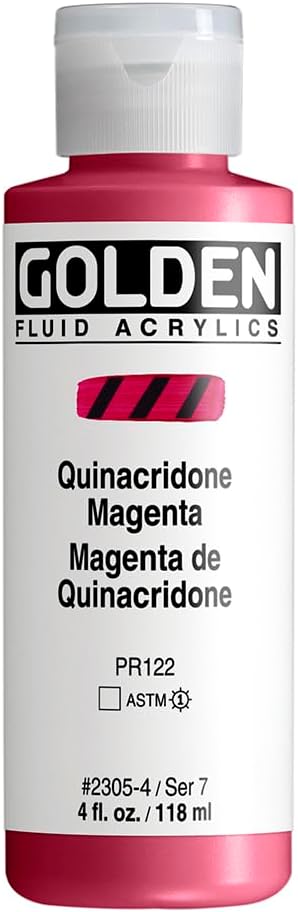 GOLDEN Fluid Acrylics, Quinacridone Magenta, 4 fl. oz. Bottle, Professional Acrylic Paint, Transparent