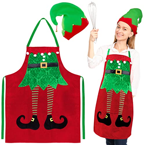 BETESSIN Weihnachtsschürze Rot Weihnachten Elfen Schürze mit Elfenmütze Polyester Kochschürze mit Taschen Wichtel Kostüm Damen und Herren Karneval Fasching Kostümparty usw. BETESSIN Weihnachtsschürze Rot Weihnachten Elfen Schürze mit Elfenmütze Polyester Kochschürze mit Taschen Wichtel Kostüm Damen und Herren Karneval Fasching Kostümparty usw.