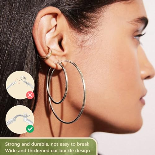 YOUNGYUE 925 Sterling Silver Hoop Earrings for Women Hypoallergenic Oversize 14K Gold Hoops Earrings for Women Thin Gold Plated Hoop earrings Lightweight Large Silver Hoop Earrings 30/40/50/60/70mm3