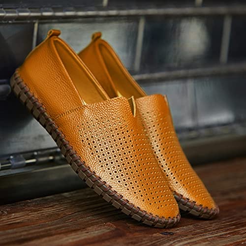 Loafers Loafer Shoes for Men Cowhide Stitching Details Round Toe Comfortable Soft Flat Heel Walking Slip on (Color Brown Perforated, Size 9.5 UK)2