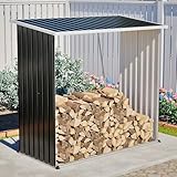 KEIKI Firewood Storage Rack with Sloped Roof, 62 Cu.Ft Weather-Resistant Patio Organizer, Outdoor Metal Storage Shed for Lawn Mower, Garden Tools, Backyard, Camping Gear