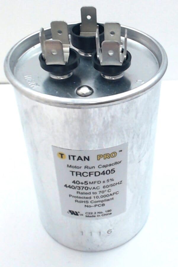 TRCFD405, Titan Pro Run Capacitor, Round 40+5 Mfd, Replaces 12178, 12286