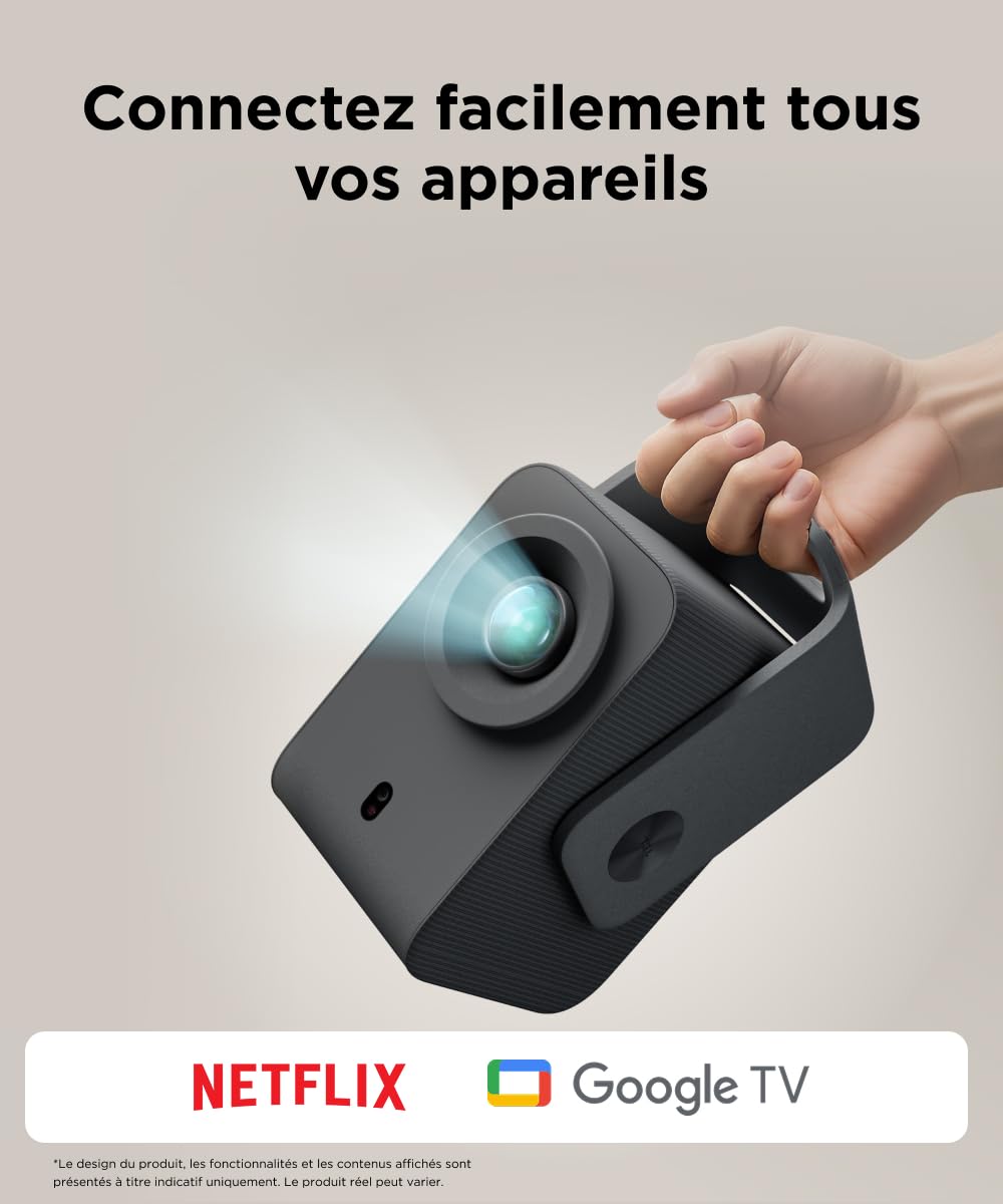 Projecteur Portable TCL C1 GTV, Full HD 1080p, Licence Netflix, Mise au Point Auto, Audio Dolby Digital, 30 000 h de Vie, Image Jusqu’à 120", Projection au Plafond