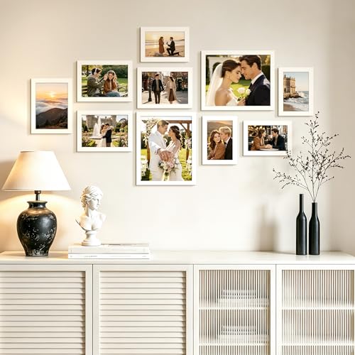 Image of upsimples Picture Frames Set of 10, Including 8x10, 5x7, 4x6 White Frame | Multi Picture Frames Collage Wall Decor, Gallery Wall Frame Set, Gift For Christmas, Mothers' day, Wedding, Dorm, Living Room