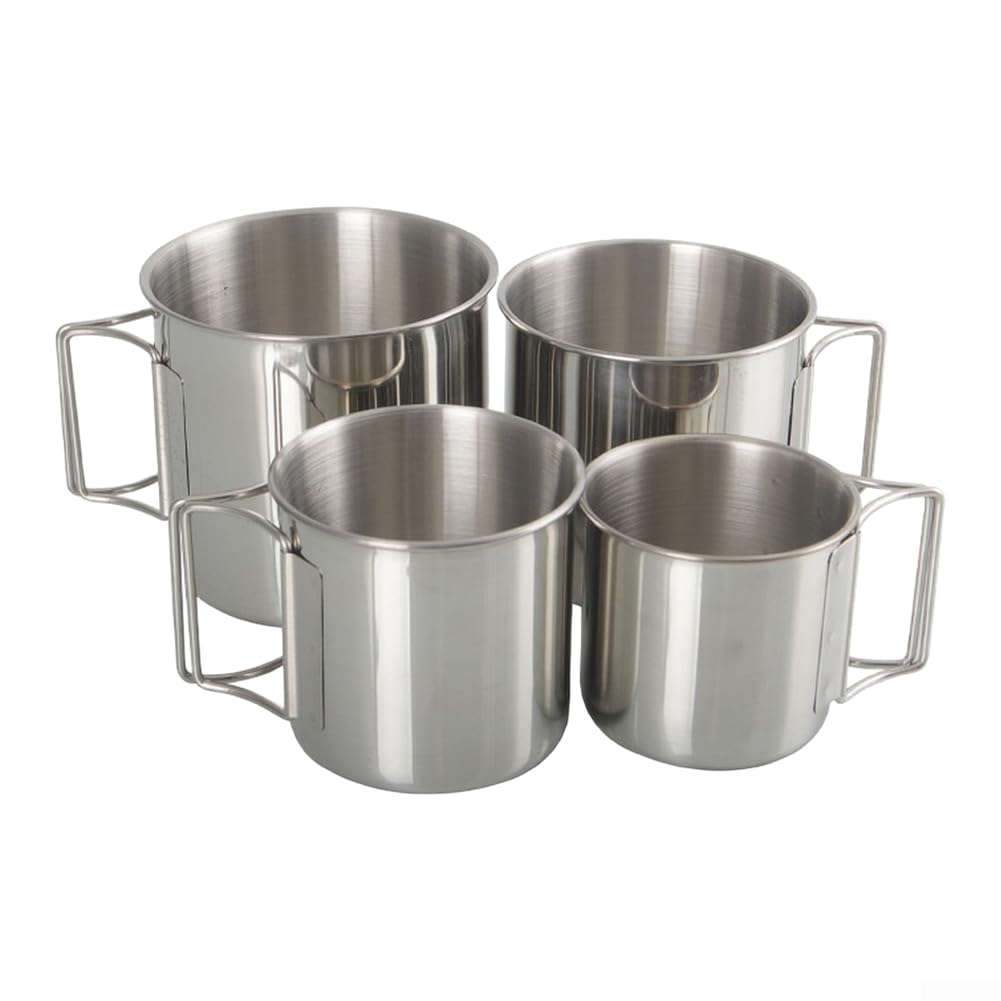 Tazas de camping de acero inoxidable 304 con asas plegables en set de 4 piezas 1
