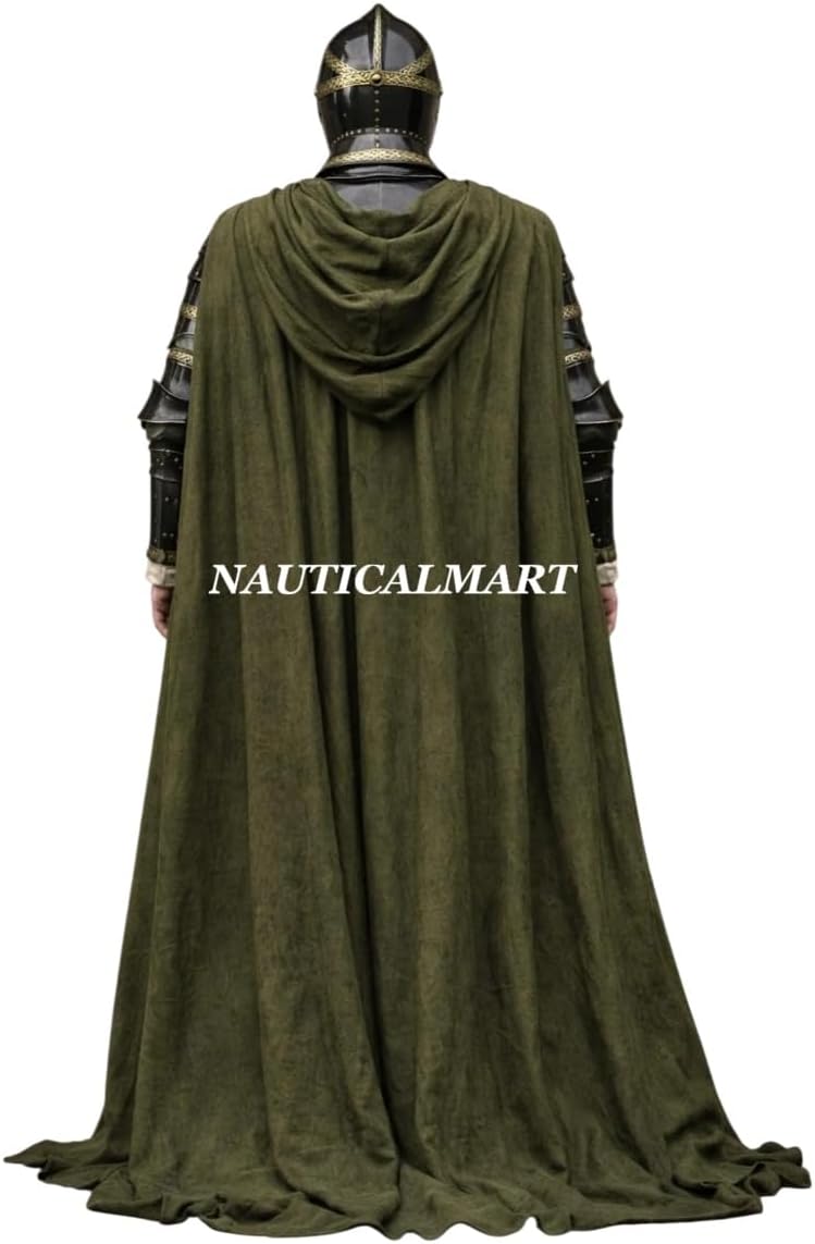 NauticalMart Medieval Knight Full Body Armor- Suit Of Armour With Helmet & Clock Black Finish For Historical Reenactments, LARP, Renaissance fairs