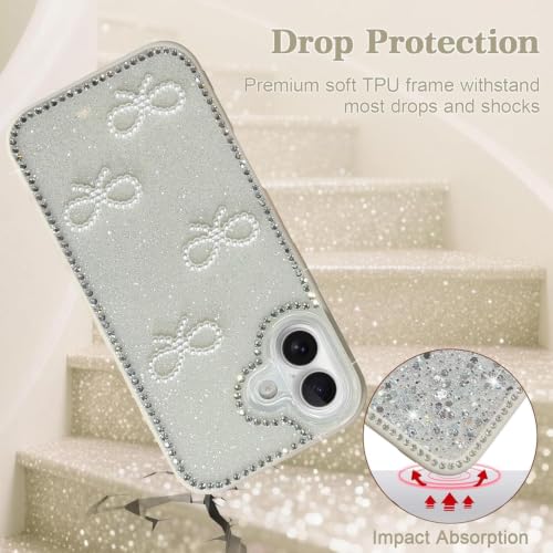 Image of DIZORO Compatible with (iPhone 17 Case)(2025), Luxury Diamond Cute with Bow Glitter Bling Case with Full Camera Protection Shockproof PC+TPU Glossy Shiny Back Cover Case for Girls Women (White)