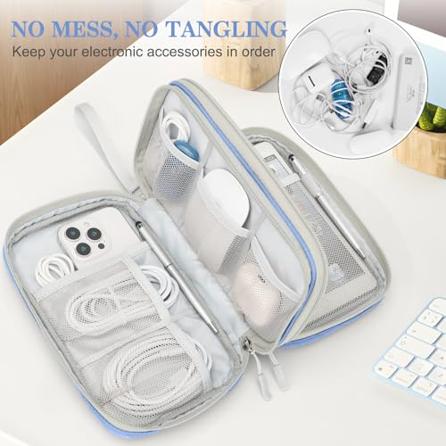 Image of FYY Electronic Organizer, Large Travel Cable Organizer Bag Pouch Electronic Accessories Carry Case Portable Waterproof Double Layers All-in-One Storage Bag for Cable, Cord, Charger, Pattern Blue