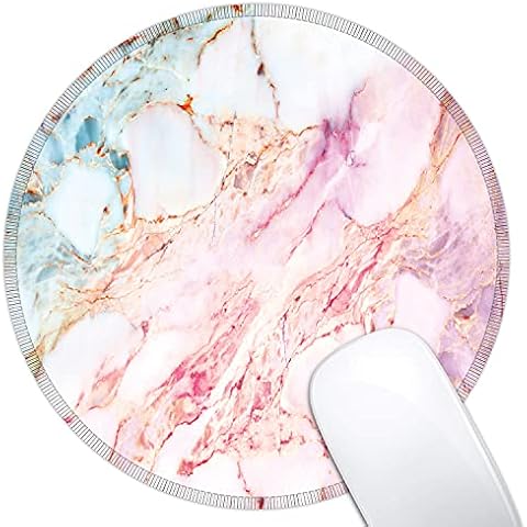 Dynippy Mouse Pad Pink Marble Mouse Pads Non-Slip Mousepad with Stitched Edge Round Mouse Mat for Desktops Computer Laptops Cover