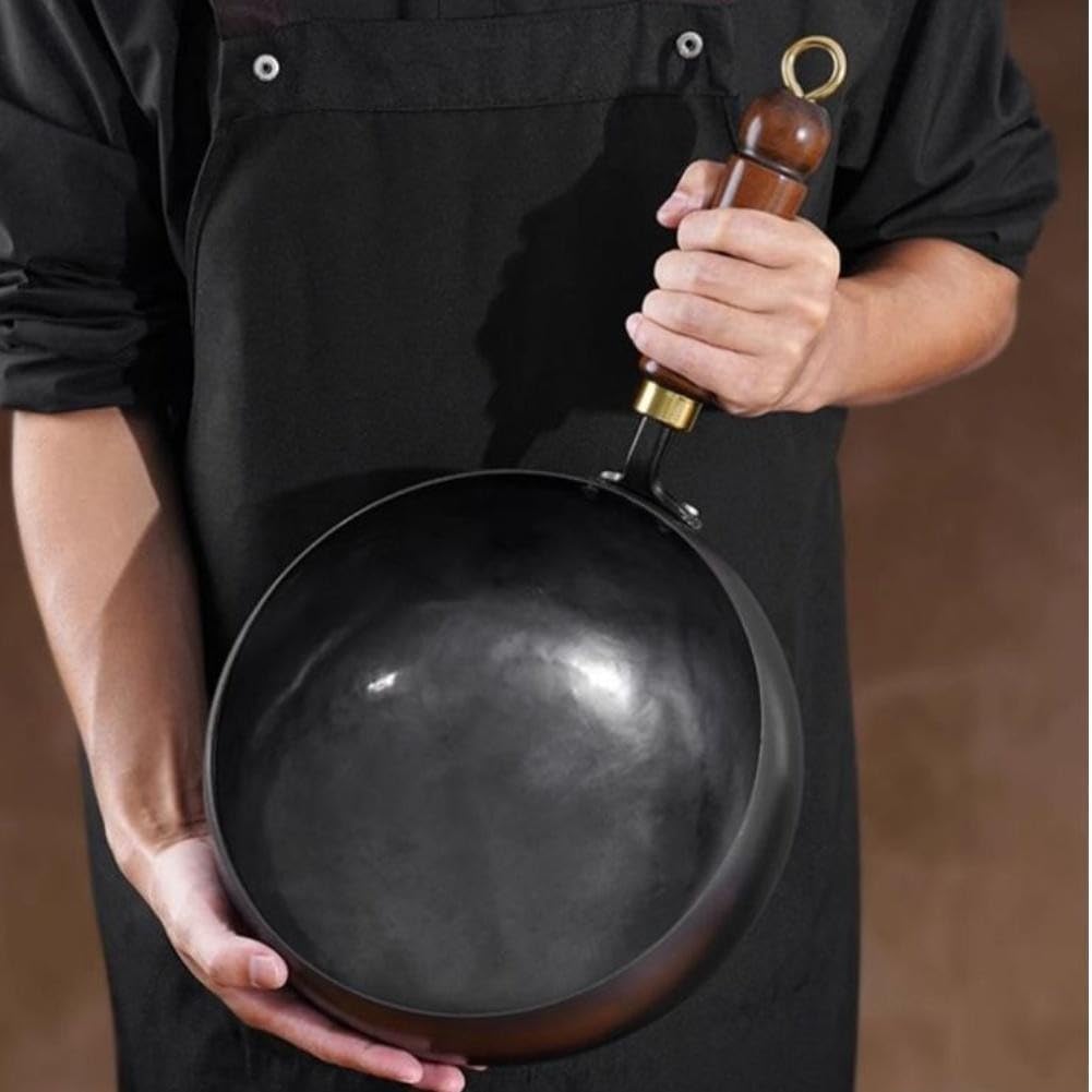 Wok en acier carbone 35 cm fond plat induction (24 cm avec couvercle en