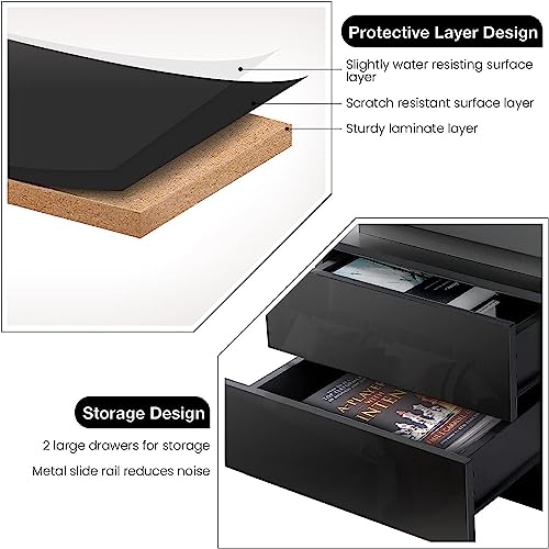 Hommpa NIGHTSTAND 06 Set Of 2 Led Nightstands Black Nightstand With Led Lights Modern Night Stand With 2 High Gloss Drawers Led Bedside Table Smart Nightstand For Bedroom 20.5 Inch Tall thumb #7