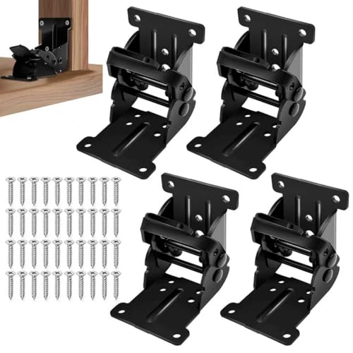Bisagra Abatible con Bloqueo 4 Piezas, Bisagras Abatibles Herraje Abatible Mesa Bisagra Abatible de 90 Grados con 48 Tornillos para Cama, Mesa, Puerta Plegable
