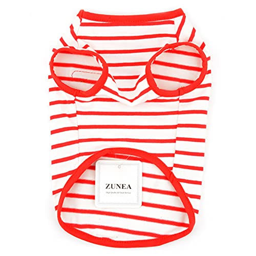 Zunea Dog Shirts for Small Dogs Summer Puppy Pet Clothes T-Shirts Soft Cotton Vest Striped Breathable Sleeveless Tank Top Pet Cats Chihuahua Basic Tee Shirt Apparel for Dogs Girls Boys Red L - Image 4