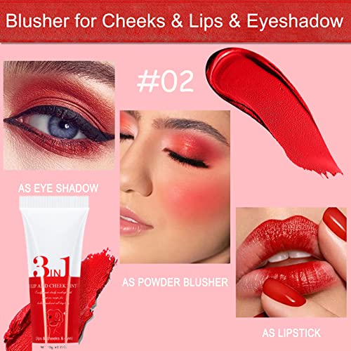 Cream Blush,3 in 1 Cheek Blush & Lip Tint & Eyeshadow Blush Stick,Blushers for Cheeks Make up,Lip Gloss Eyeshadow,Cream Contour Lip Stain Long Lasting Hydrating Formula Buildable High Pigment-01 - Image 4