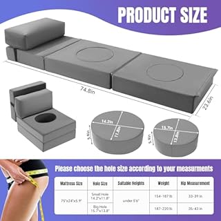 HOMBYS BBL Mattress with Hole After Surgery for Sleeping with Headrest, BBL Chair with Hole for Butt,High Density Foam Multifunctional BBL Bed,BBL Recovery Must Haves,75"x23.6"x6"