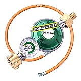 ✅ Gas-Sicherheits-Niederdruckregler für Camping- und Outdooranwendung mit manueller Schlauchbruchsicherung, Manometer und Füllstandsindikator, inkl. Gasschlauch 150 cm