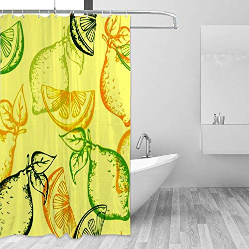Rideau de douche polyester citrons 66x72 cm lavable machine avec crochets