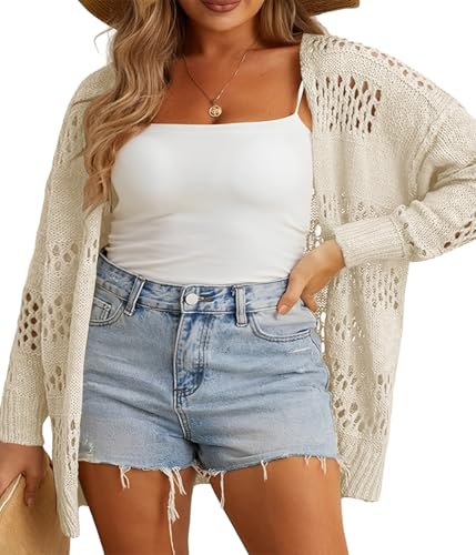 Plus Size Womens Crochet Cardigans Sweater Boho Long Sleeve Lightweight Oversized Open Front Loose Fit Knitted Tops3