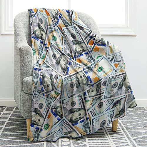 Jekeno Money Blanket 100 Dollar Bills Pattern Print Gifts for Women Kids Girls Men Birthday Halloween for Dad Mom Husband Wife Teens Wealth Bed Decor Throw Blankets 50"x60"