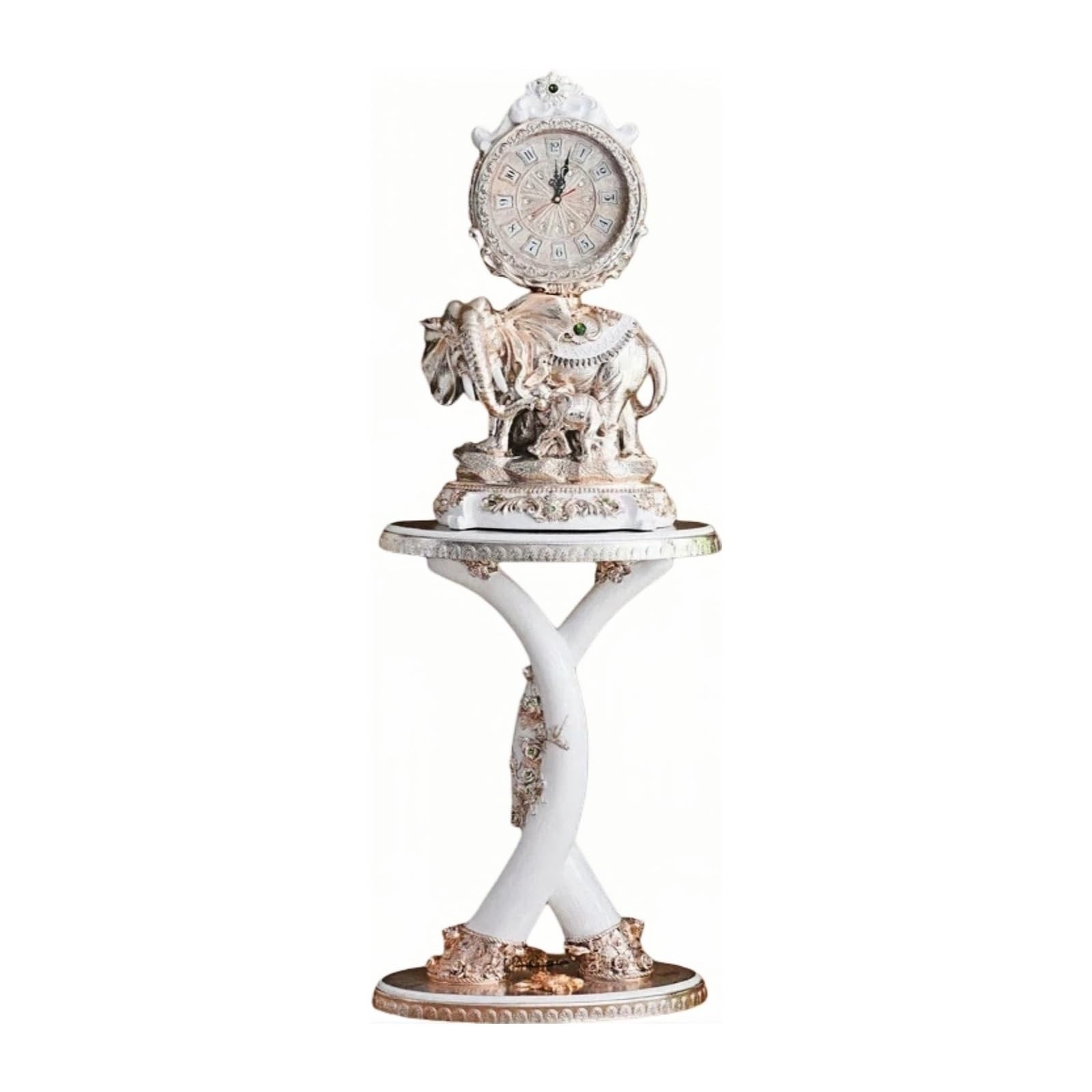 WANGHAI-666 Grandfather Clocks Floor Clock Quartz Silent European Style Ornate Sculpture for Living Room(White)