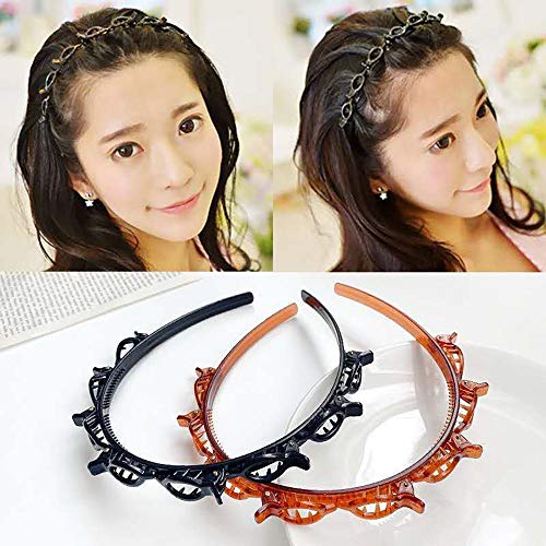 3 PCS Double Bangs Hairstyle Hairpin Layer Twist Clip Headband Braid Women Fashion Hair Accessories DIY Bands for Girls (Coffee)