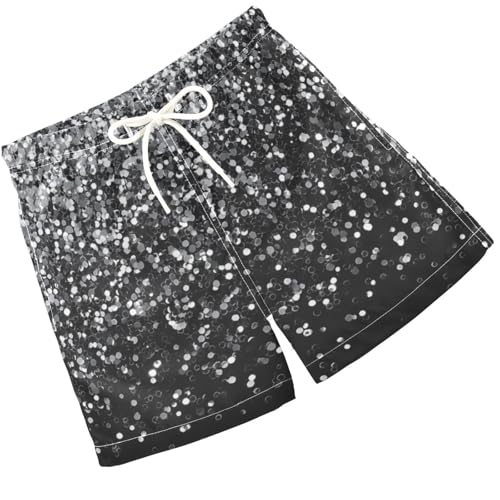 Pigsaly Boys Swim Trunks Dark Black Silver Gray Gradient Flashing Glitter Boys Board Shorts Swimsuit Swimwear XS