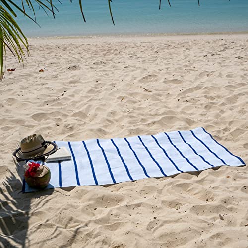 Image of Casa Copenhagen Pack of 2 Cabana Pool XL Towels for Bath Cotton Rough and Tough Use,70 x 140 cm Colour : White Navy Stripe