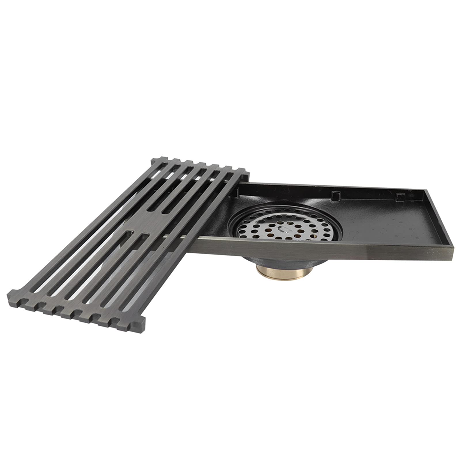 Cyrank Desagüe De Ducha Lineal, Desagüe De Piso De Latón con Rejilla Extraíble Desagüe De Piso De Ducha Rectángulo Desagüe Lineal Oculto con Colador De Cabello para Baño Inodoro Balcón 20x8cm