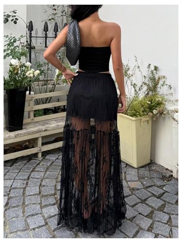 Verdusa Women's Plus Size Sheer Lace Maxi Skirt Ruffle Hem See Through A Line Flowy Skirt2