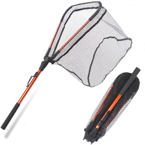 FunVZU フィッシングランディングネット 魚用 - 小型折りたたみ式フィッシュネット 伸縮ポールハンドルフィッシングネット 淡水魚 子供用ミノー 折りたたみフィッシュネット 1枚目