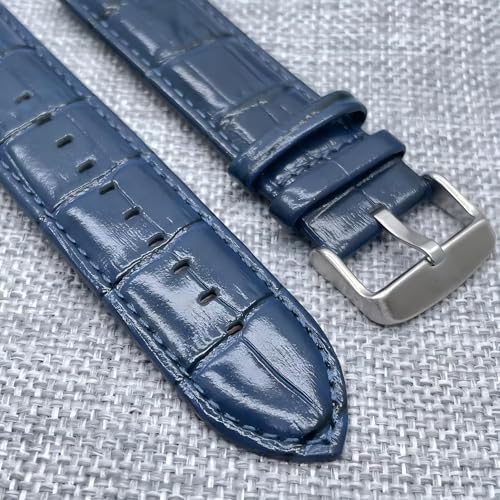 سوار ساعة بديل من الجلد الطبيعي سريع الفك مقاس 22 ملم للرجال متوافق مع ساعات رولكس وسايكو وسامسونج وامازفيت وهواوي - (لون أزرق)